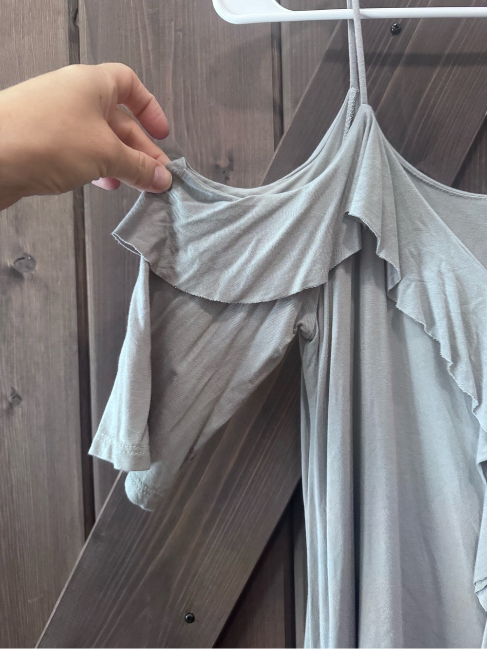 Women’s Ruffle Cold-Shoulder Top - Gray - Picture 2 of 4